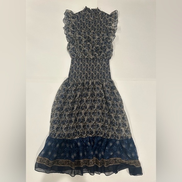 Aqua Bloomingdale’s Dress Ruffle Floral Pattern Small - Picture 1 of 14